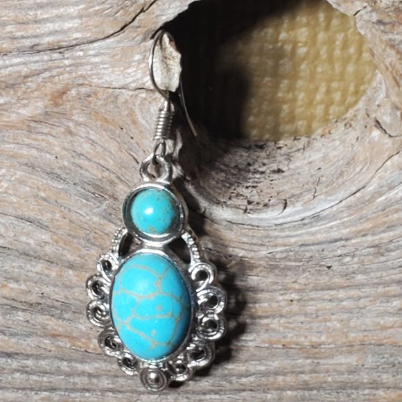 Itzel Genuine Turquoise & Sterling Silver Earrings. - Picture 4 of 8